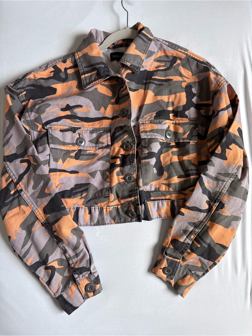 New Look S Cropped Denim Camo Jacket Y2K Grunge Streetwear Fall Edgy